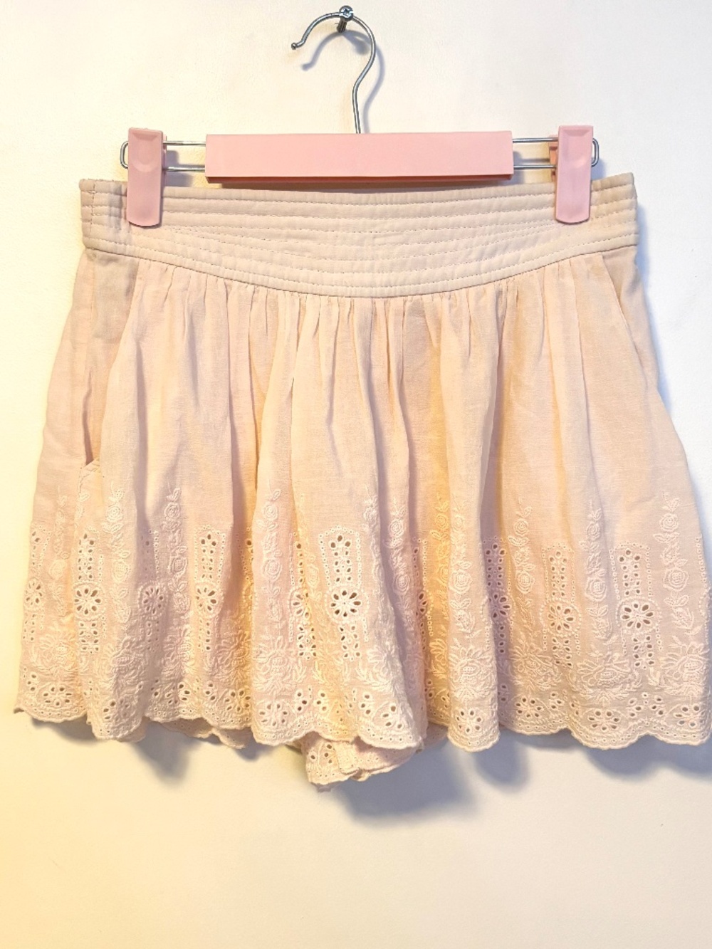 Rebecca Taylor High Waist Shorts Eyelet Lace Embroidered Hem Light Pink Womens 2